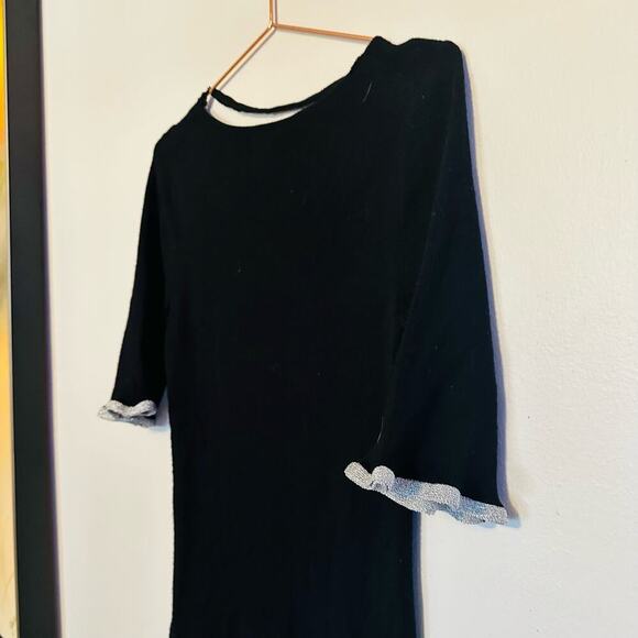 SEE BY CHLOÉ Black Wool Metallic Trim Half Sleeves Knit Midi Dress Size Large - Picture 13 of 15